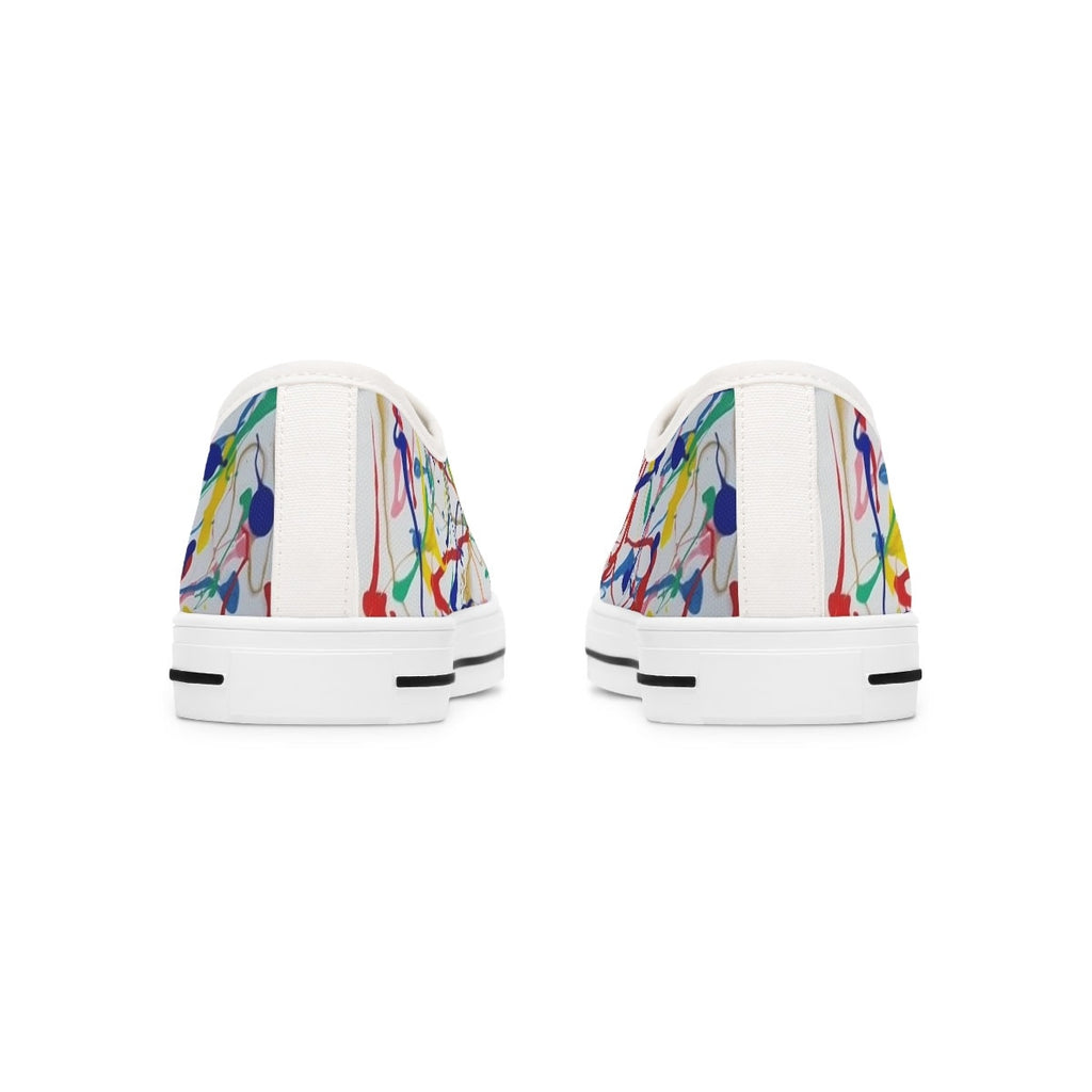 Rainbow Riot Low-Top Sneakers – Multicolor Paint Splash Design on Eco Canvas with White Sole