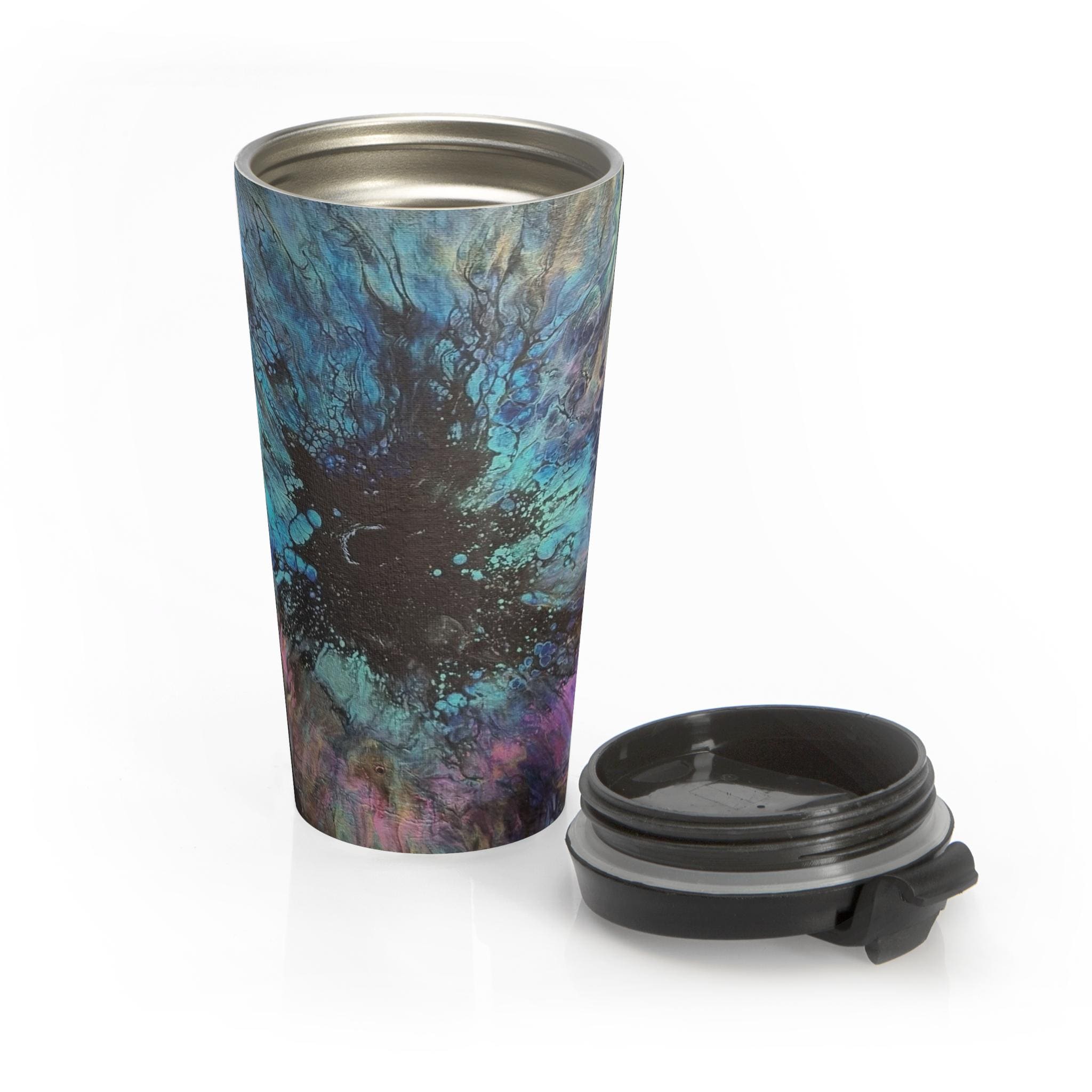 Abstract Blue Nebula Stainless Steel Travel Mug | Galaxy Swirl Tumbler