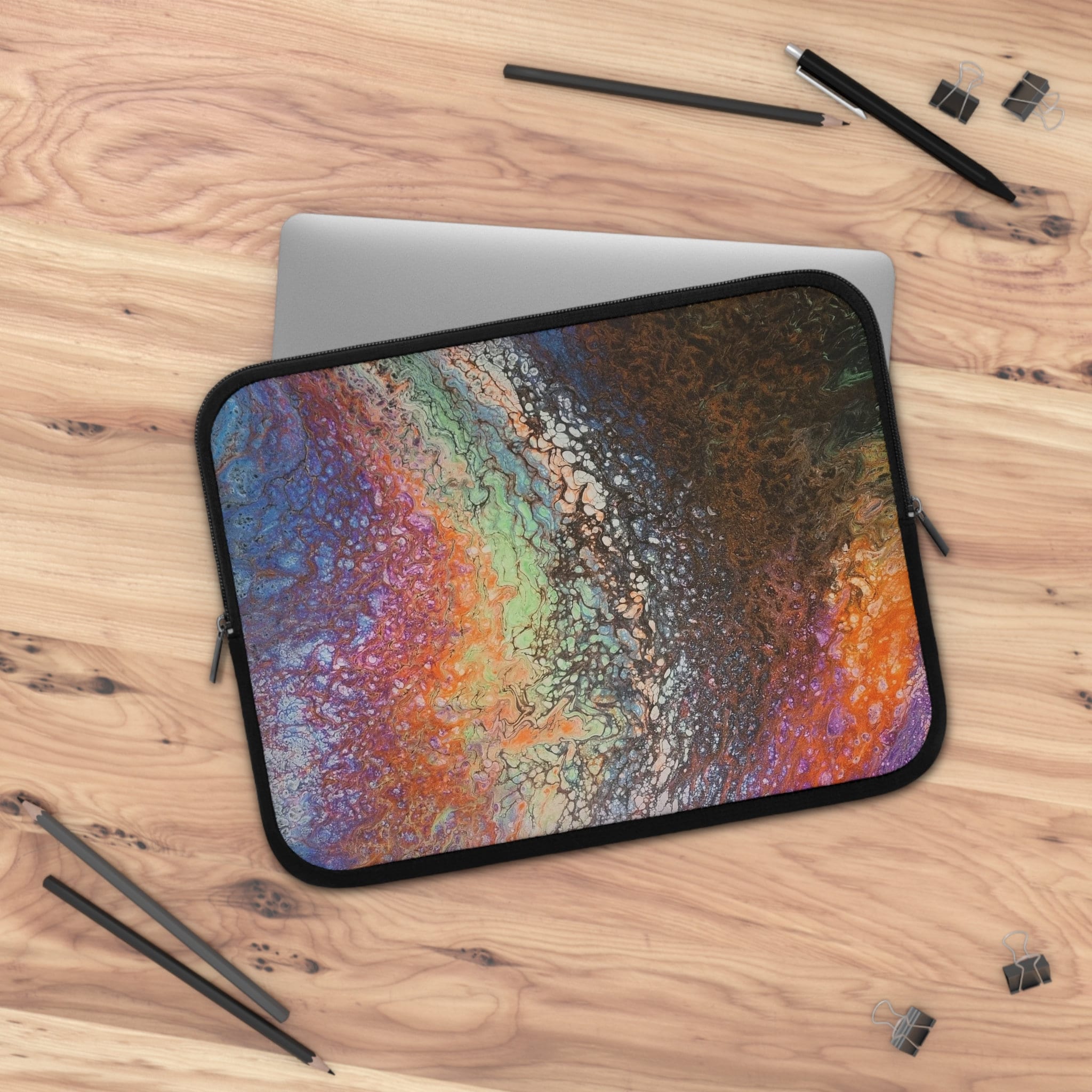 Laptop Sleeve: Burnt Orange, Blue, Purple Marbled Canvas