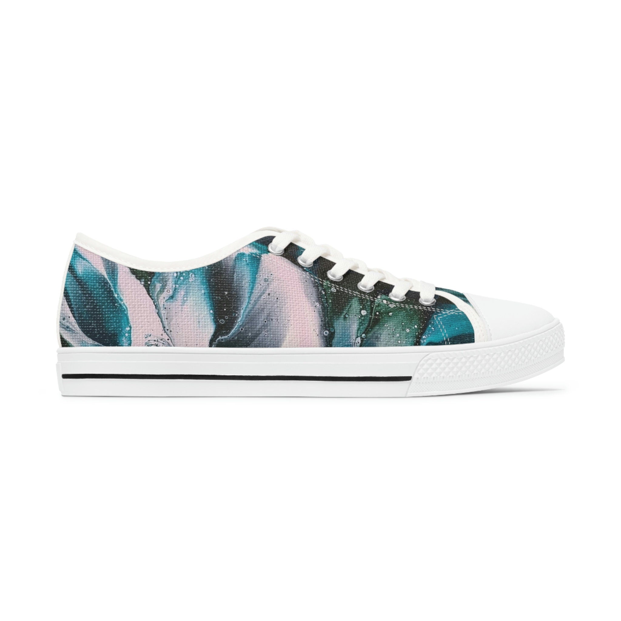 Green & Pink Canvas Sneakers: Petal Drift Low Tops with Memory Foam