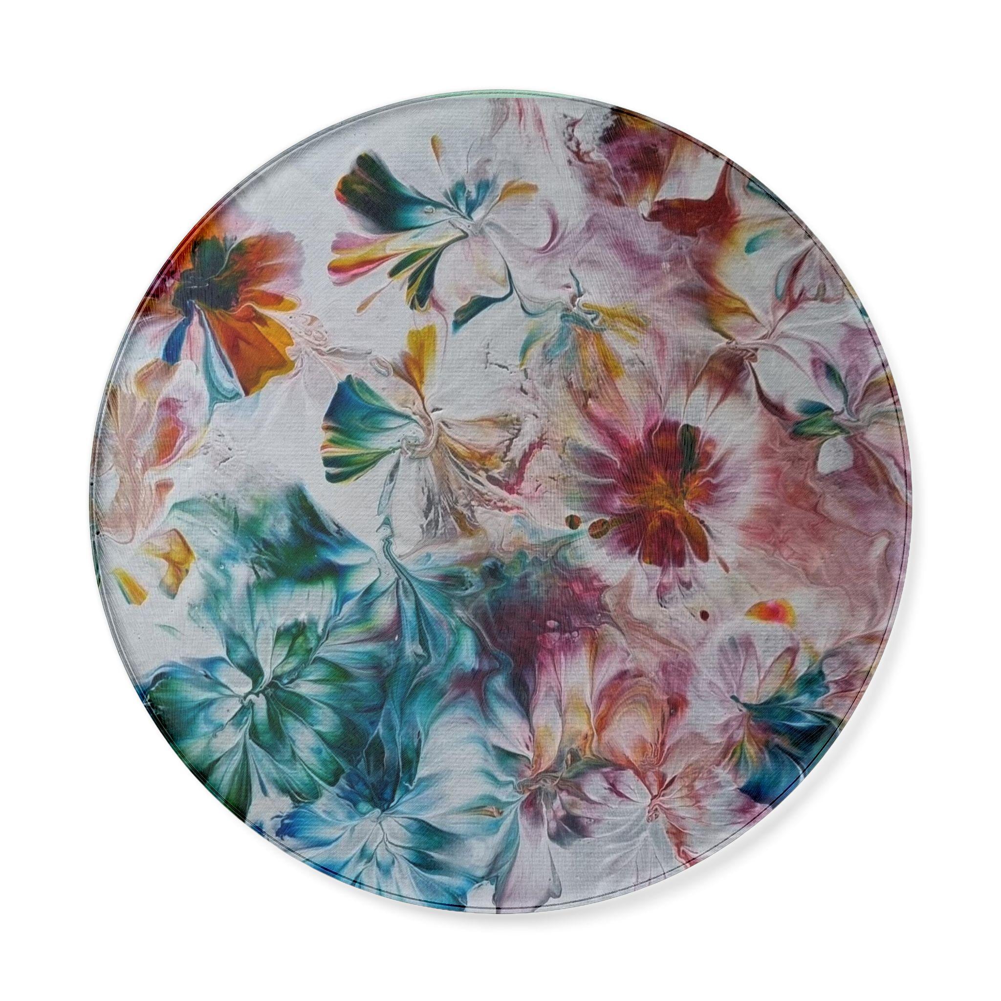 Teal Ocean Wave Round Cutting Board | Coastal Kitchen Decor