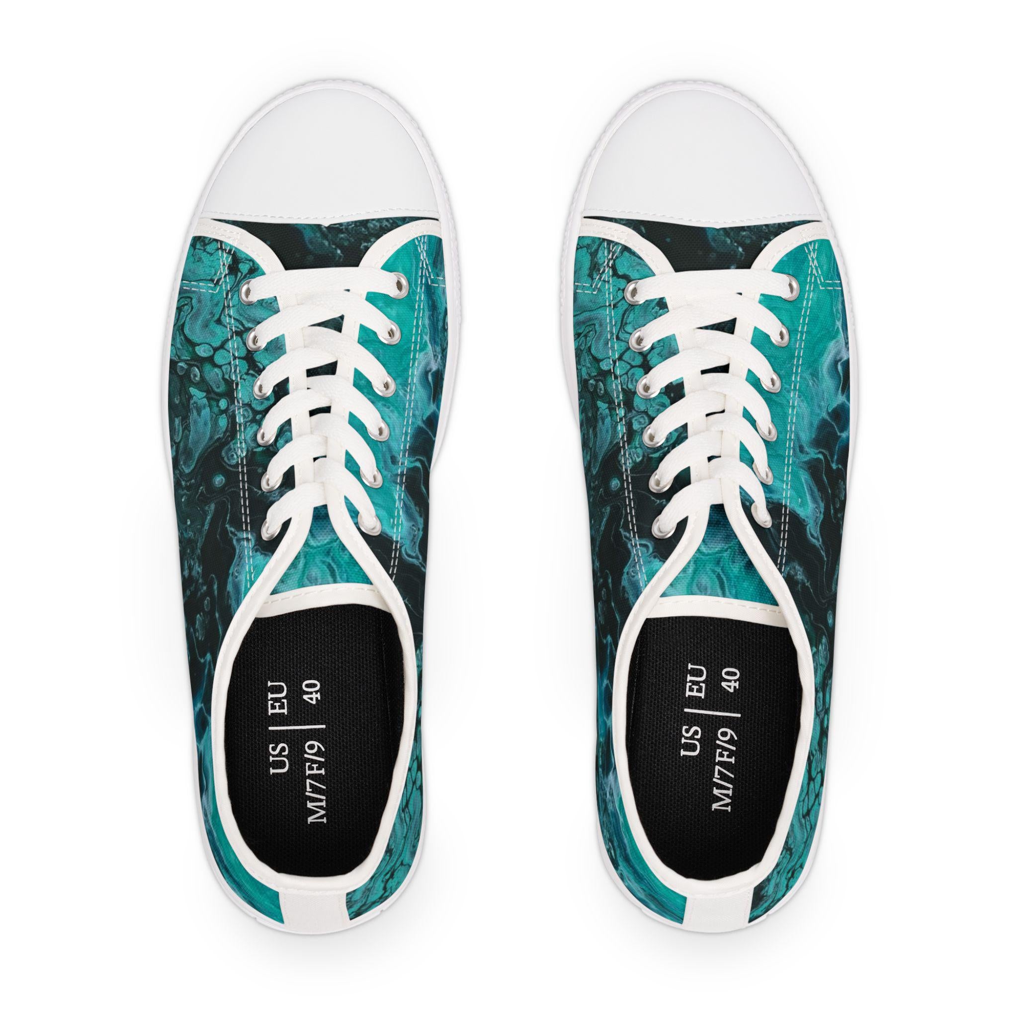 Emerald Ink Low Top Sneakers – Unisex Artistic Green Canvas Shoes with Memory Foam