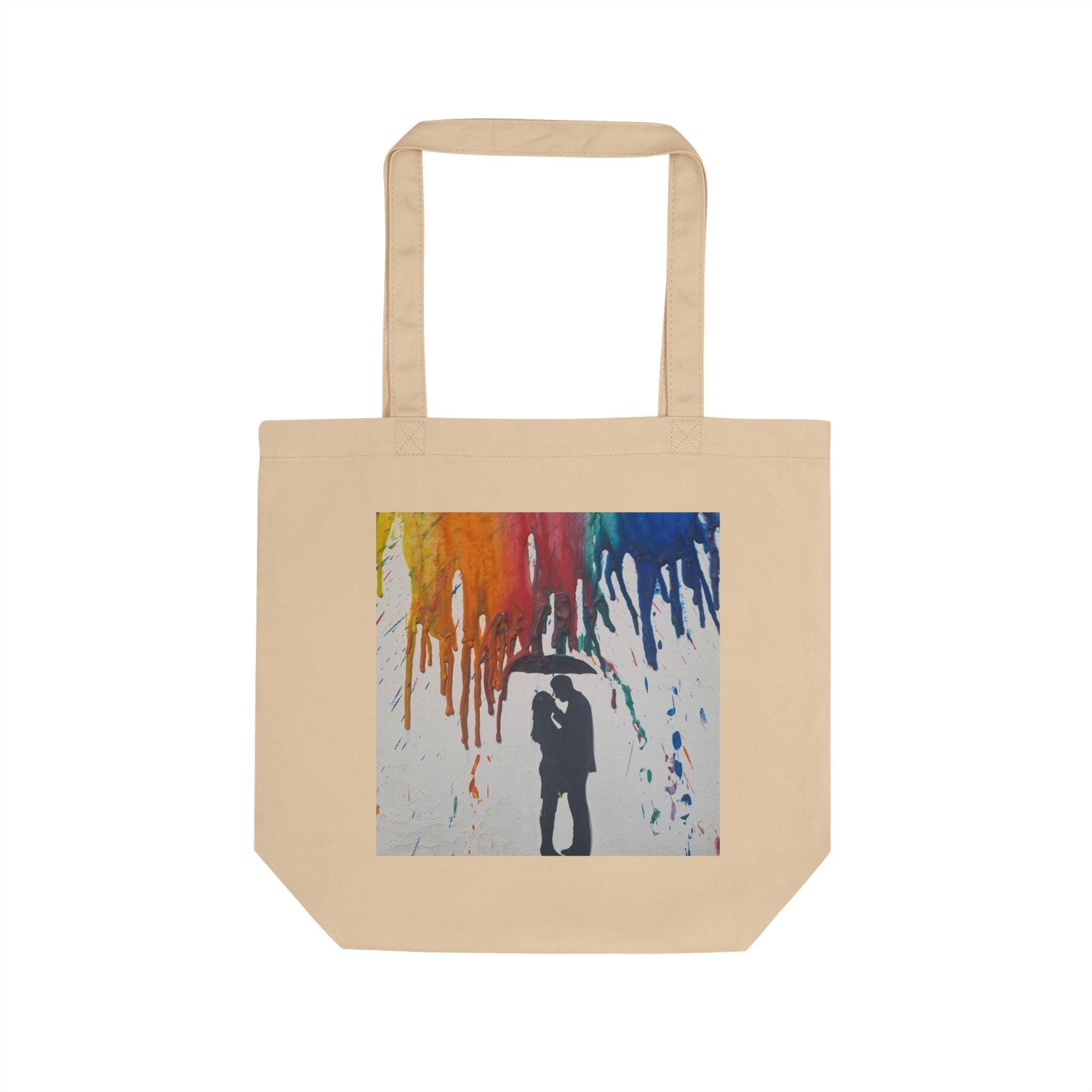 Rainbow Drip Couple Silhouette Eco Tote | Colorful Paint Drips, Romantic Illustration