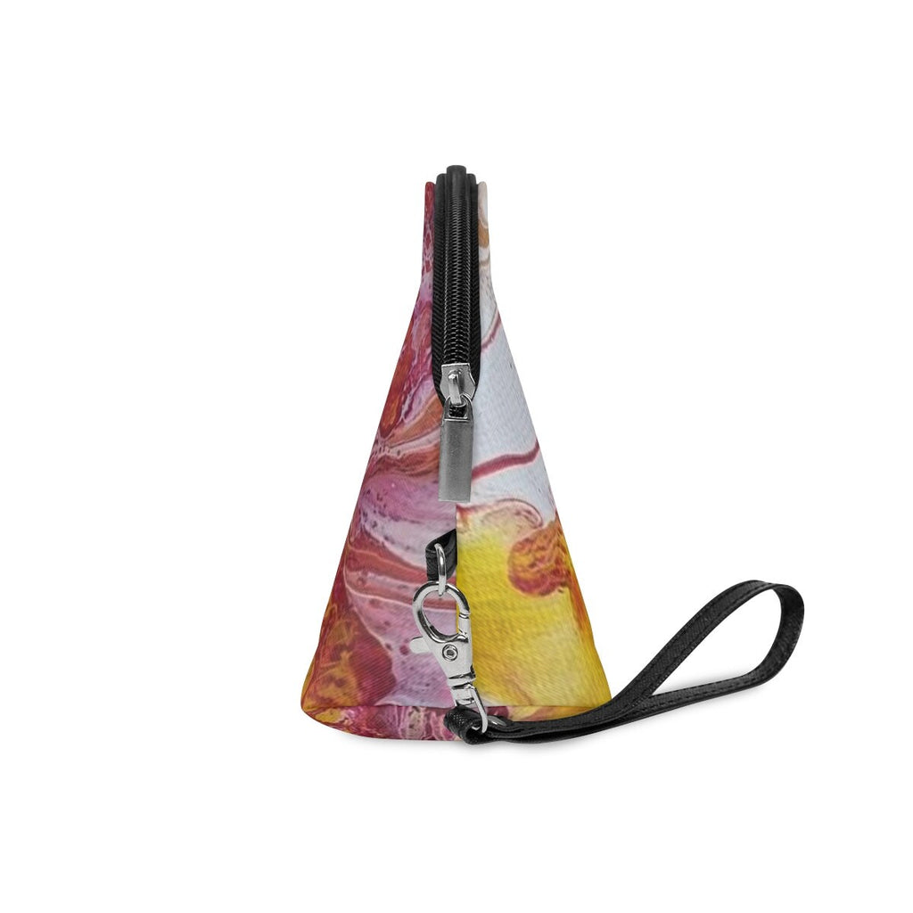 Vibrant Swirl Cosmetic Bag – Abstract Red Yellow White Pattern – Travel Pouch for Women
