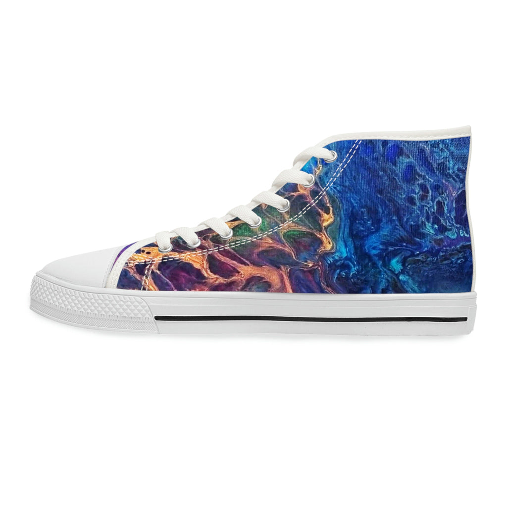 High-Top Sneakers – Artistic Canvas Shoes with Marbled Design – Unisex Streetwear