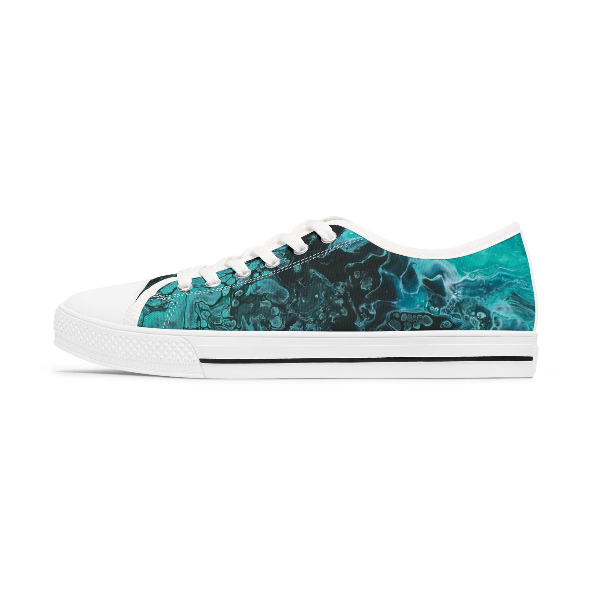 Emerald Ink Low Top Sneakers – Unisex Artistic Green Canvas Shoes with Memory Foam