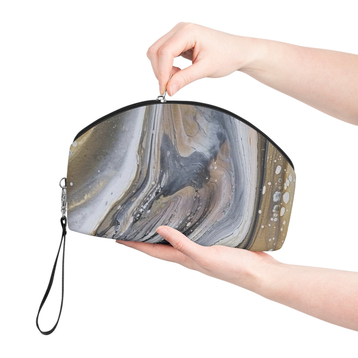 Makeup Travel Case – Oyster Drift Abstract Coastal Design, Eco-Friendly Organizer for Brushes & Essentials