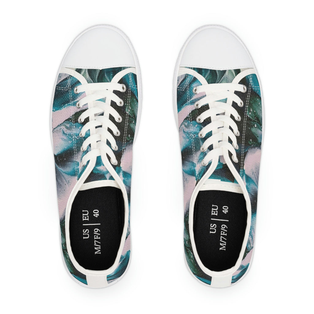 Green & Pink Canvas Sneakers: Petal Drift Low Tops with Memory Foam