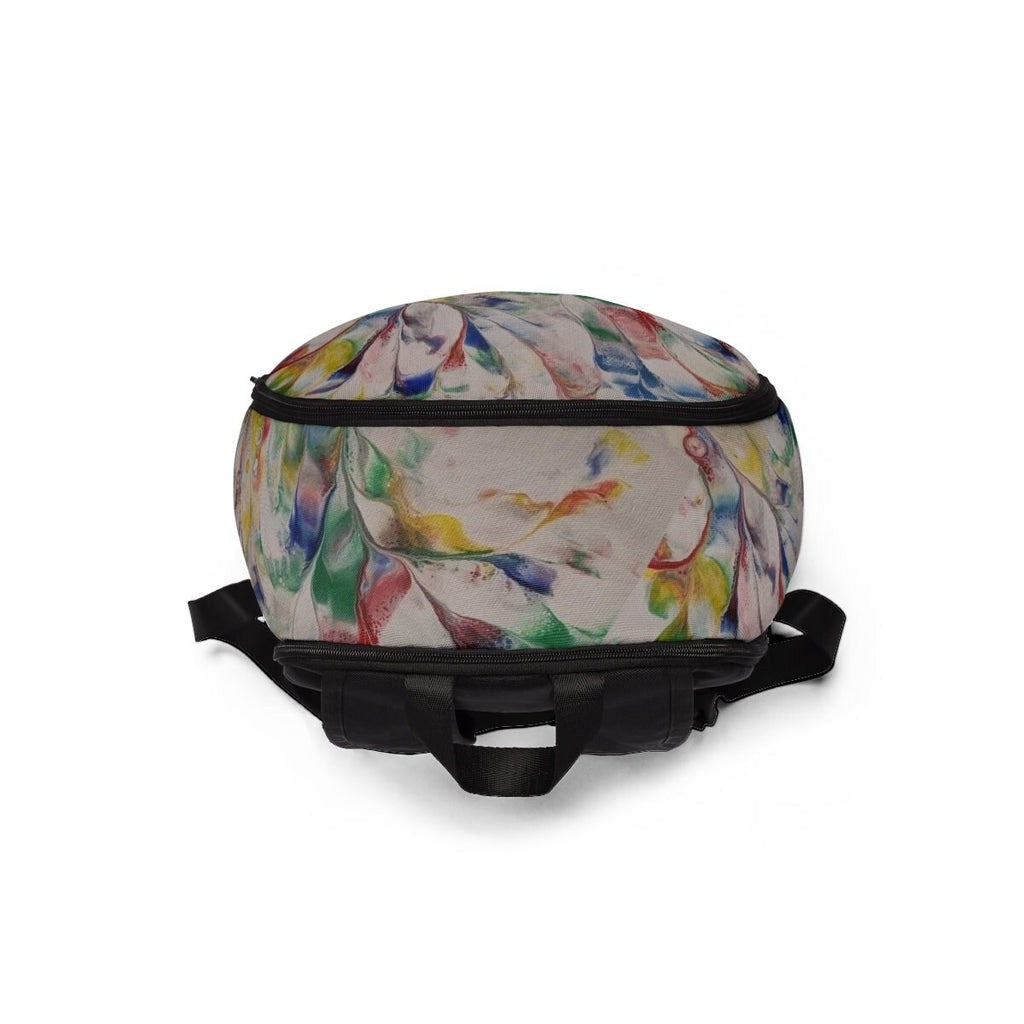 Rainbow Drift Backpack – Smudged Abstract Paint Design on Eco Canvas with Zipper & Side Pocket