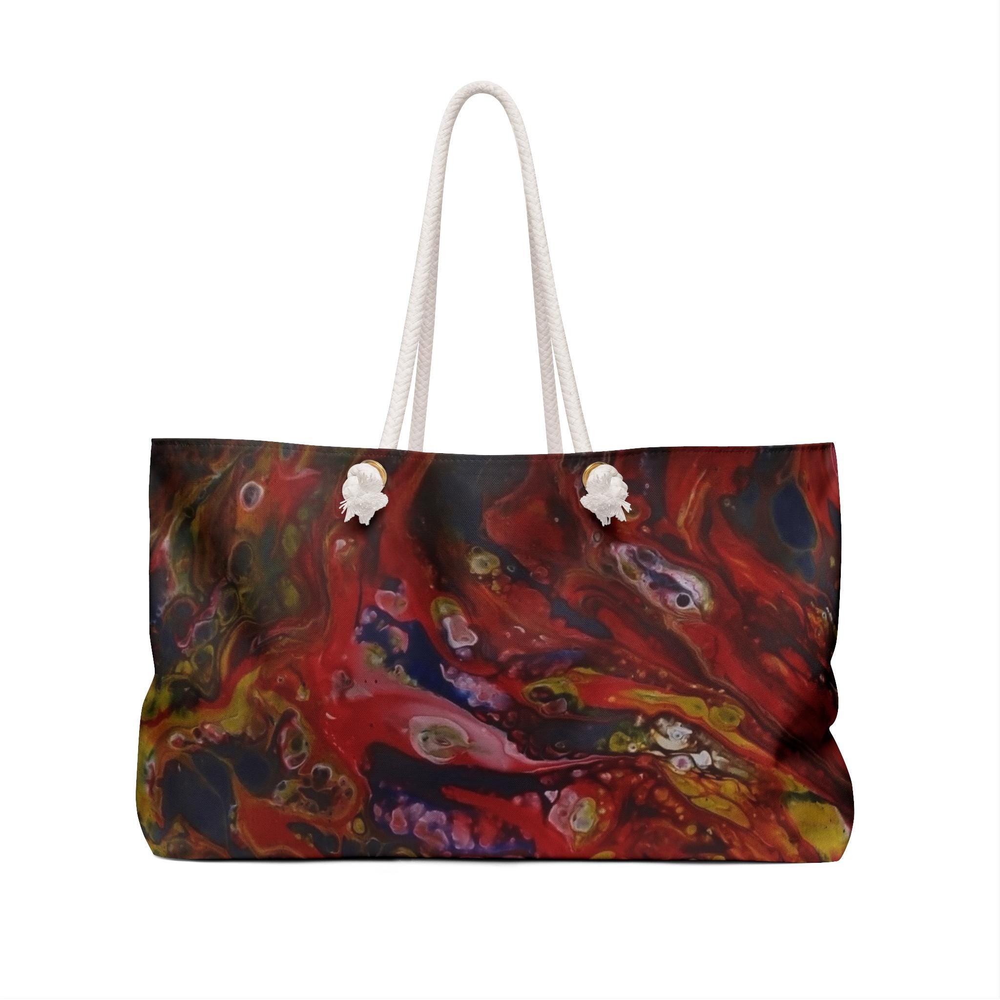 Abstract Red Fluid Art Weekender Bag | Marble Pour Travel Tote