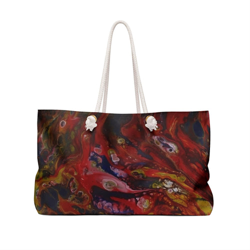 Abstract Red Fluid Art Weekender Bag | Marble Pour Travel Tote