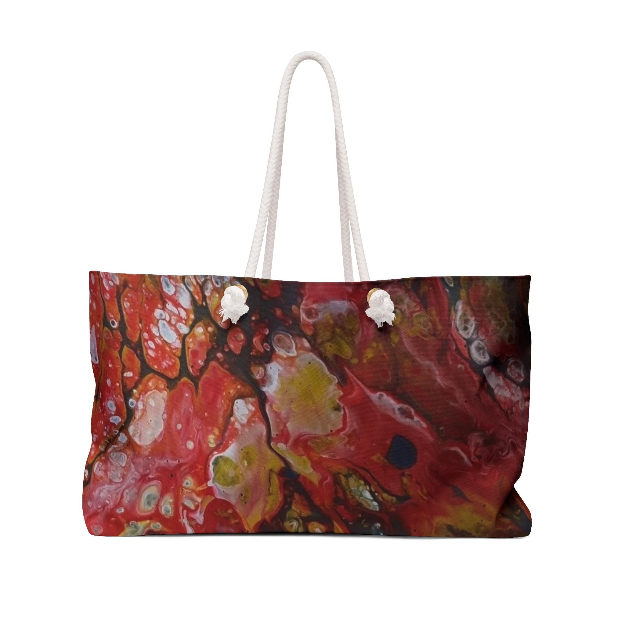 Abstract Red Fluid Art Weekender Bag | Marble Pour Travel Tote