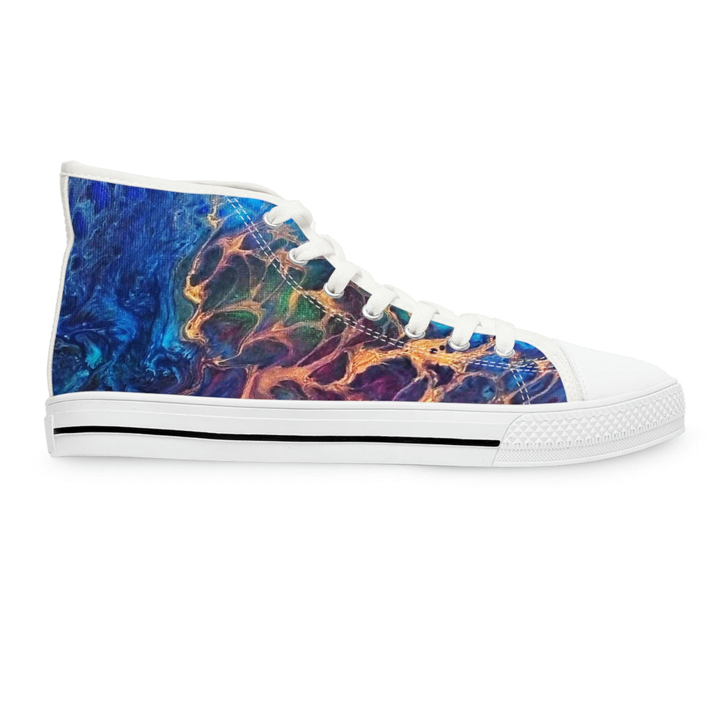 High-Top Sneakers – Artistic Canvas Shoes with Marbled Design – Unisex Streetwear