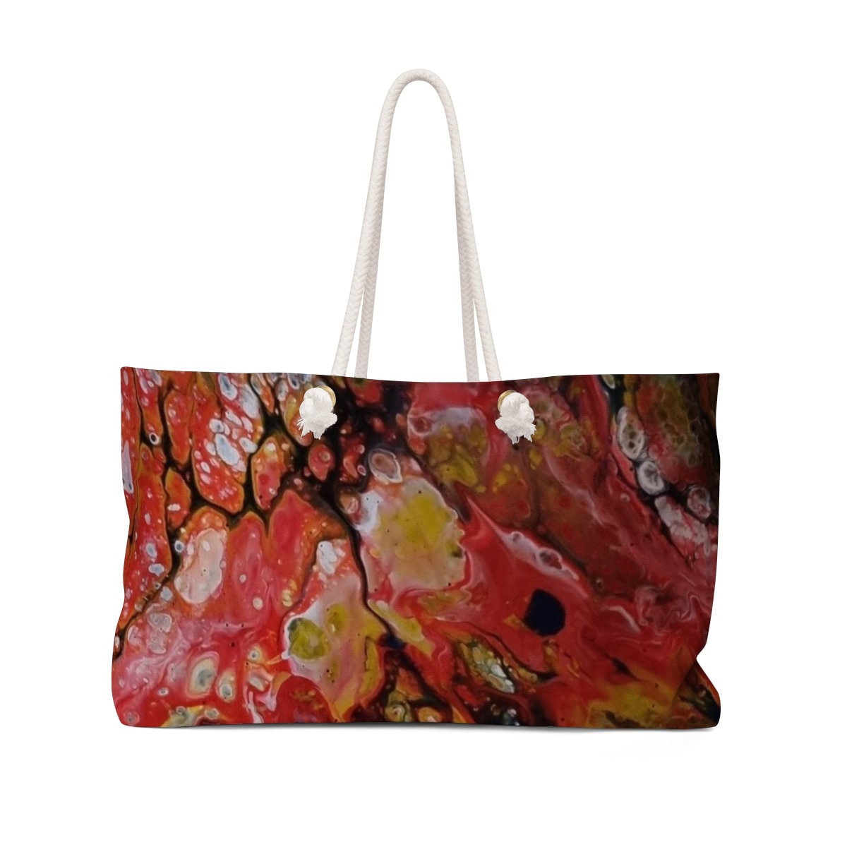 Red Fusion Tote Bag – Abstract Molten Design on Eco Canvas with Soft Rope Handles