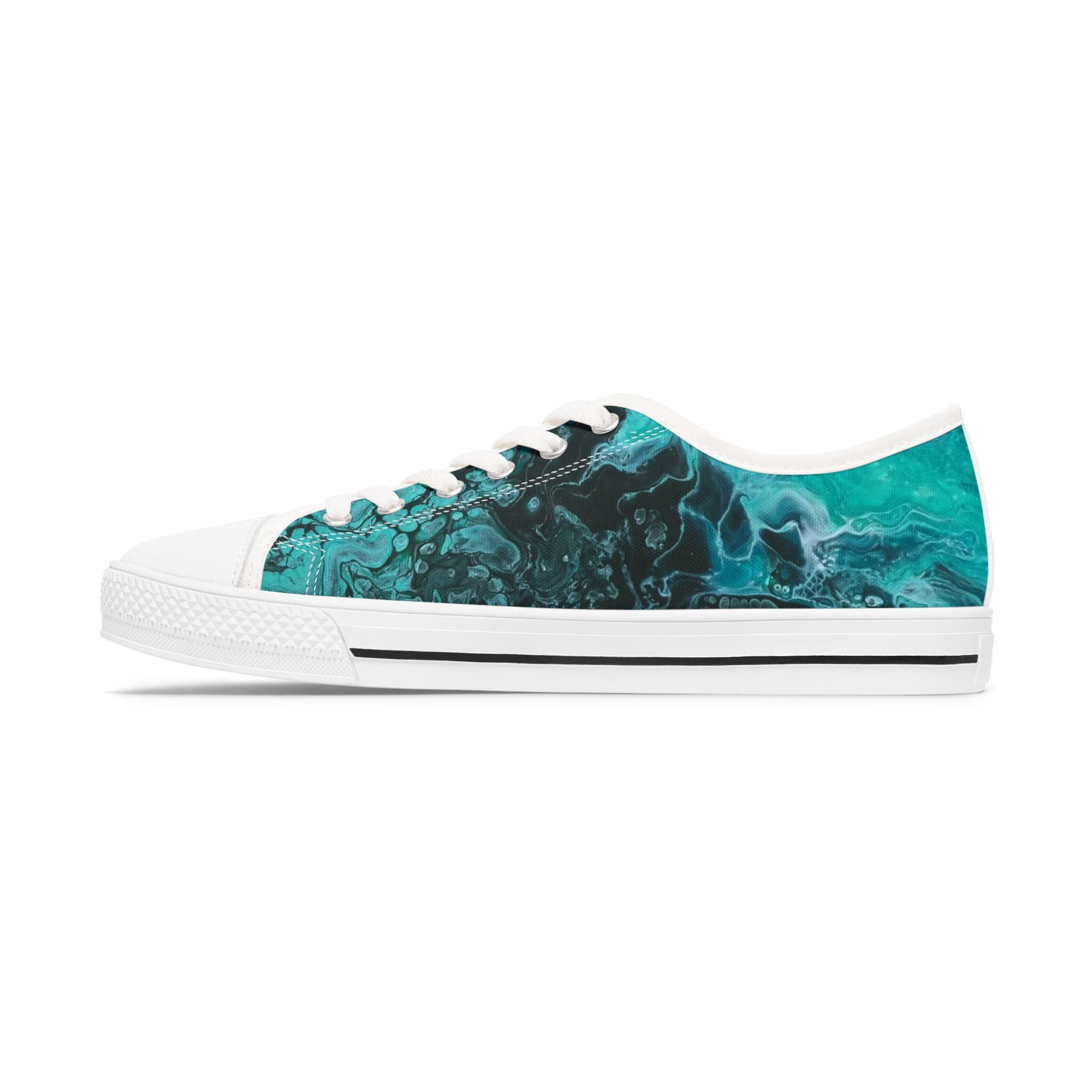 Emerald Ink Low Top Sneakers – Unisex Artistic Green Canvas Shoes with Memory Foam