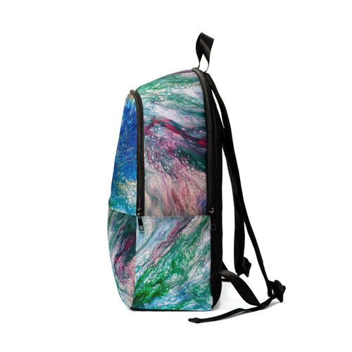 Abstract Backpack – Blue, Green, Pink & White Swirl – Artistic School or Travel Bag