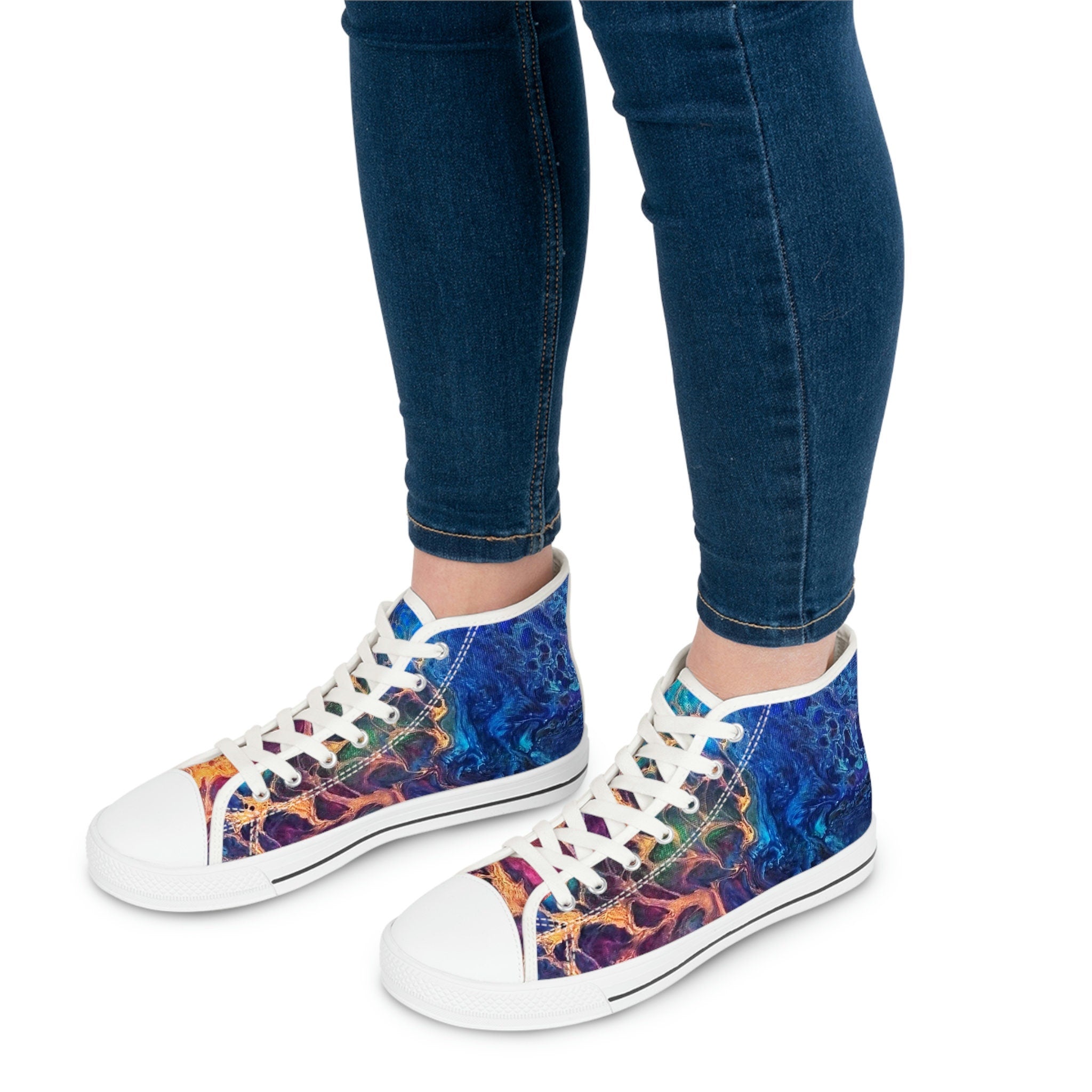 High-Top Sneakers – Artistic Canvas Shoes with Marbled Design – Unisex Streetwear