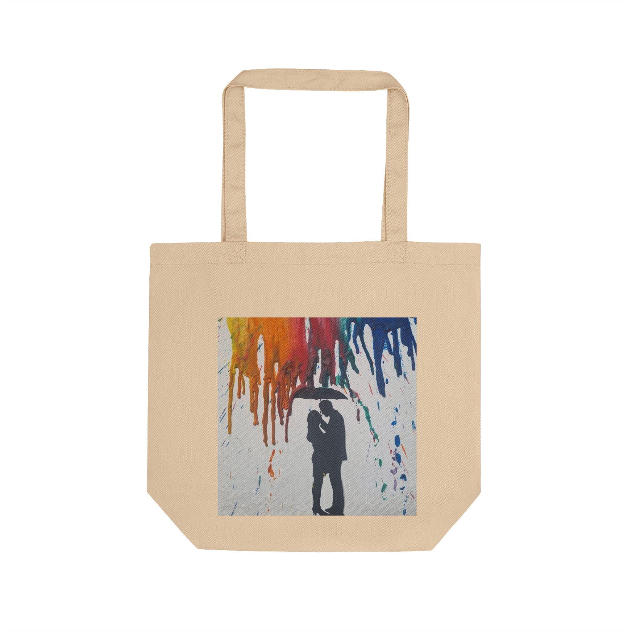 Rainbow Drip Couple Silhouette Eco Tote | Colorful Paint Drips, Romantic Illustration