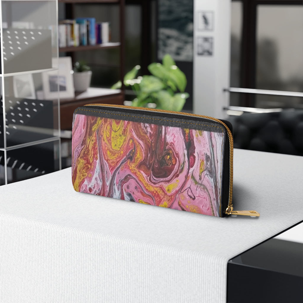Paint Pulse Zipper Wallet – Abstract Marbled Art Clutch with Gold Zipper
