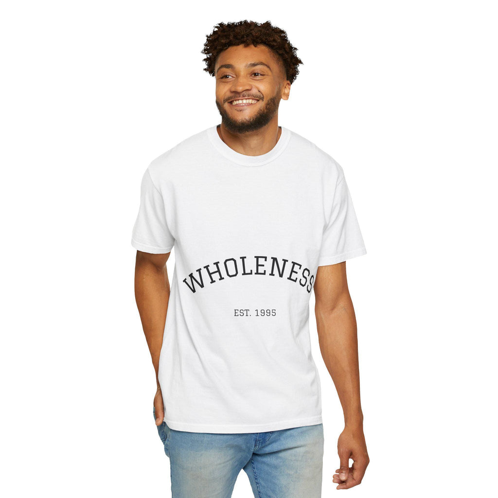 Wholeness arched text T-Shirt | minimalist est.1995 design
