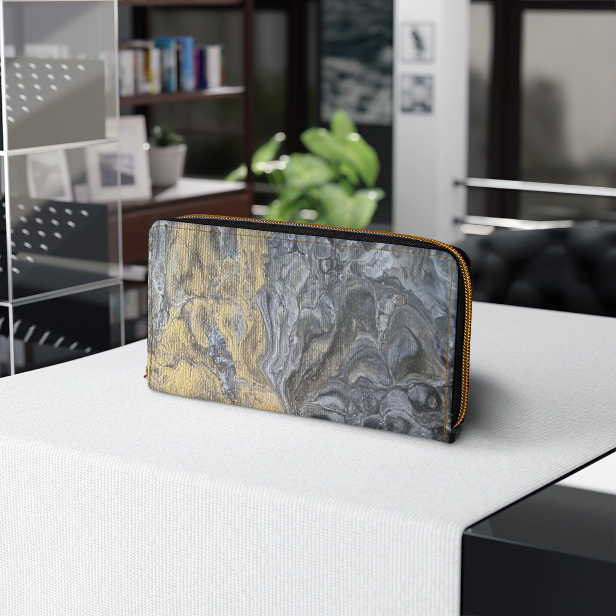 Gold and Black Zipper Wallet