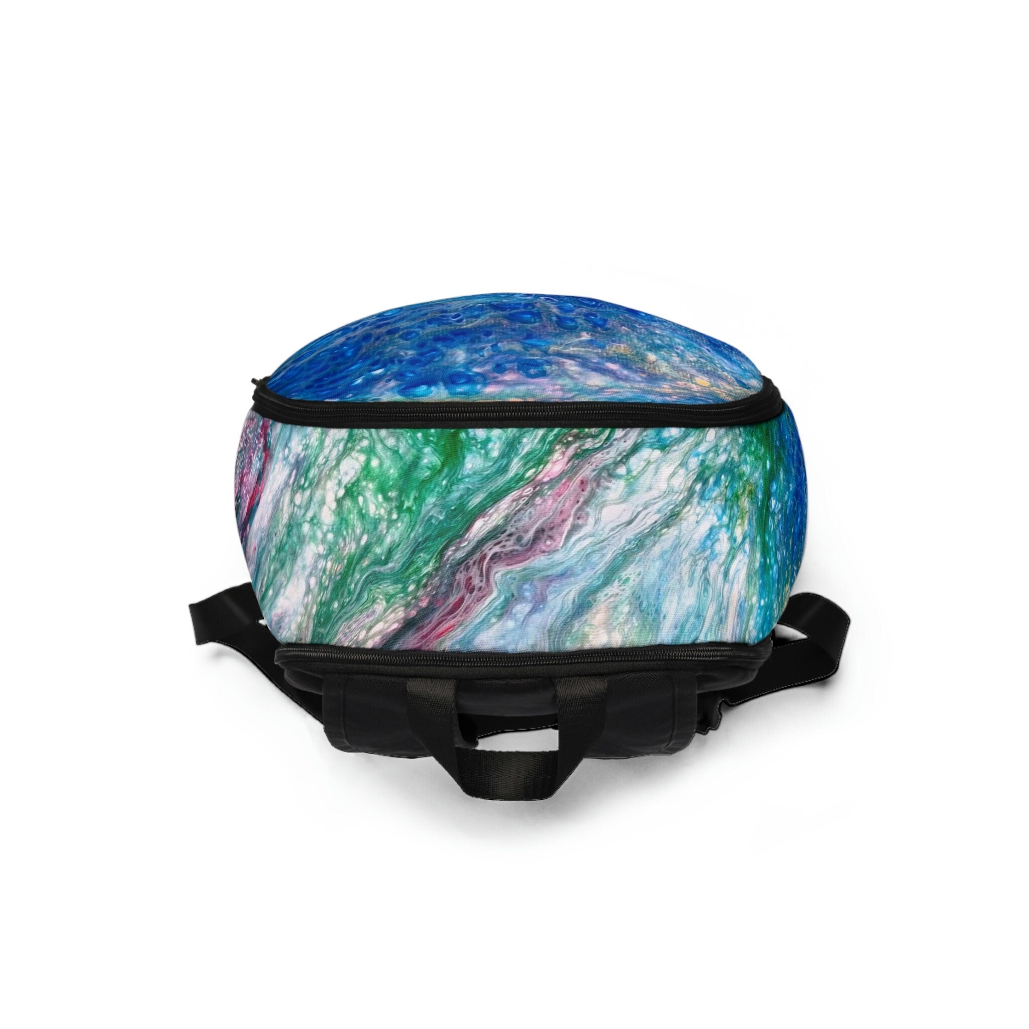 Abstract Backpack – Blue, Green, Pink & White Swirl – Artistic School or Travel Bag