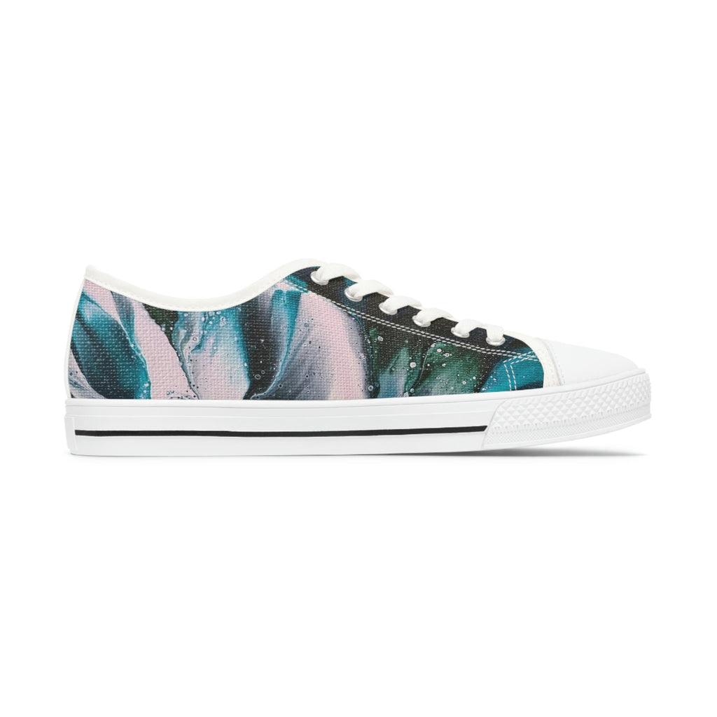 Green & Pink Canvas Sneakers: Petal Drift Low Tops with Memory Foam