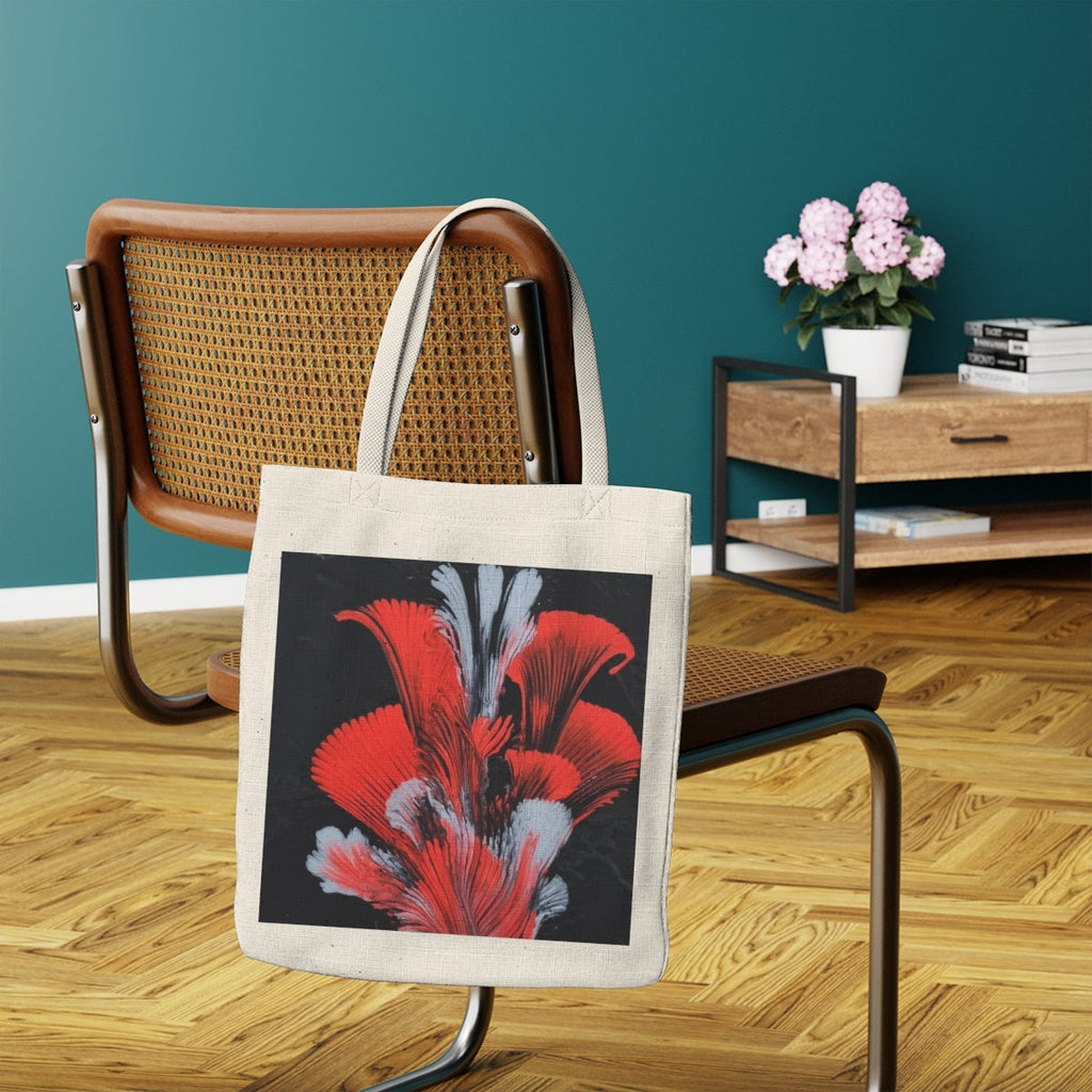 Feathered Motion Tote – Abstract Red & Gray Design – Eco-Friendly Canvas Bag