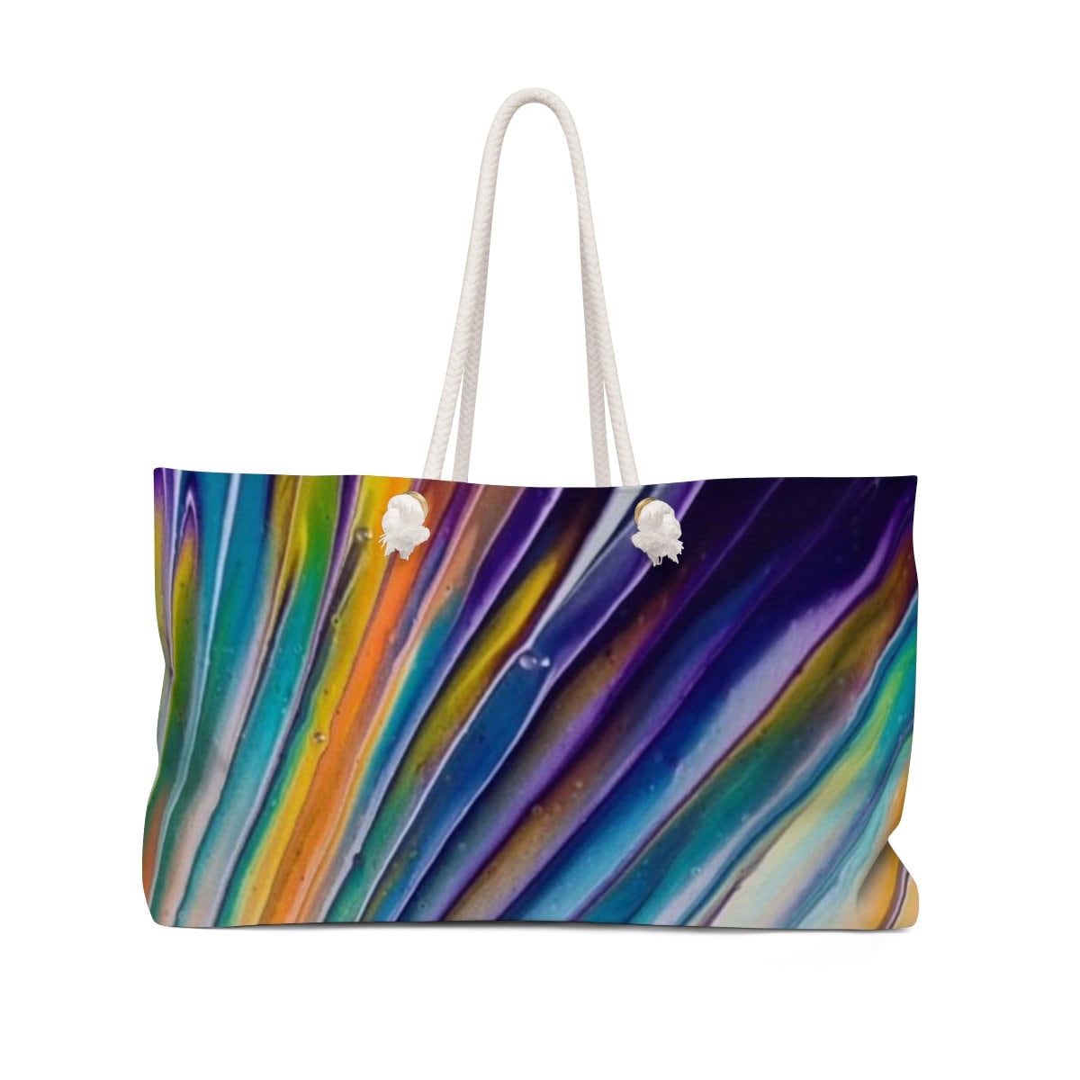 Rainbow Flow Weekender Bag – Fluid Striped Abstract on Eco Canvas with Rope Handles