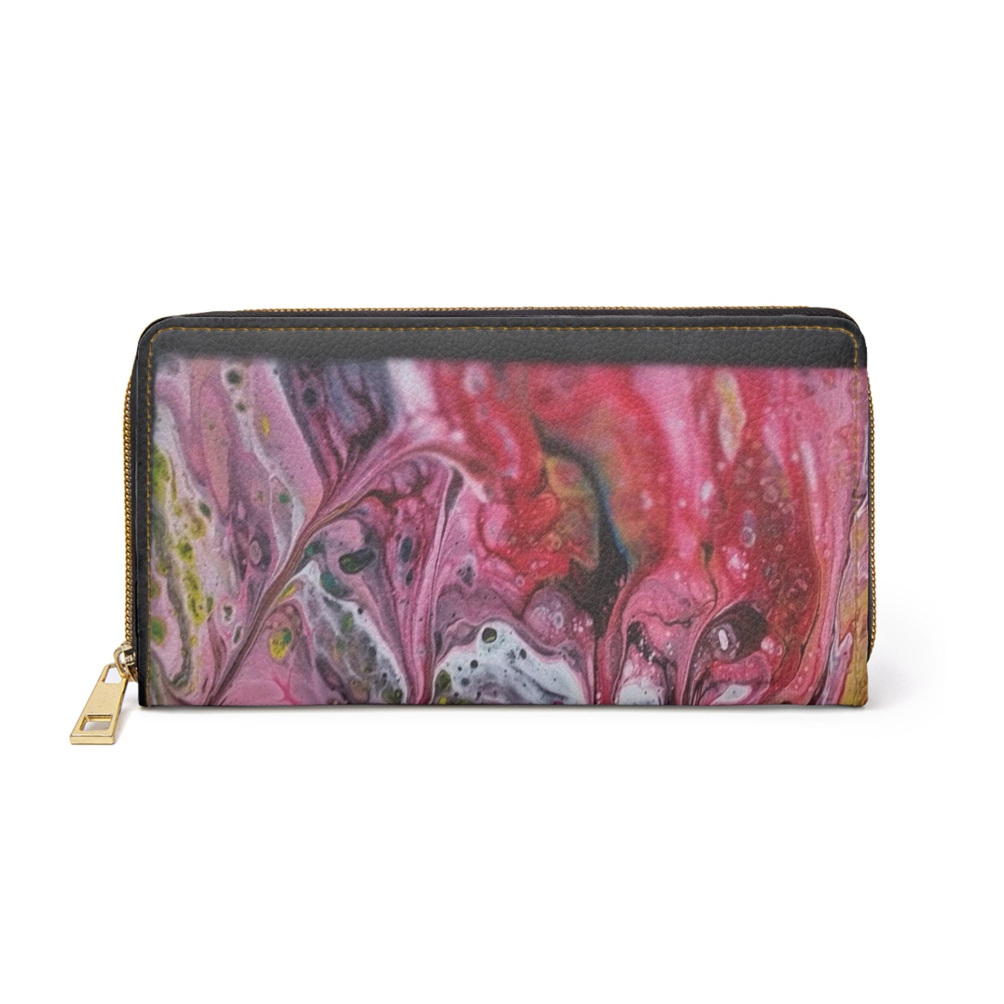 Paint Pulse Zipper Wallet – Abstract Marbled Art Clutch with Gold Zipper