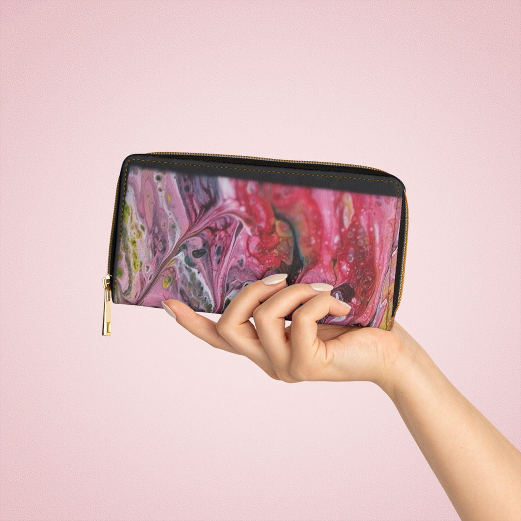Paint Pulse Zipper Wallet – Abstract Marbled Art Clutch with Gold Zipper