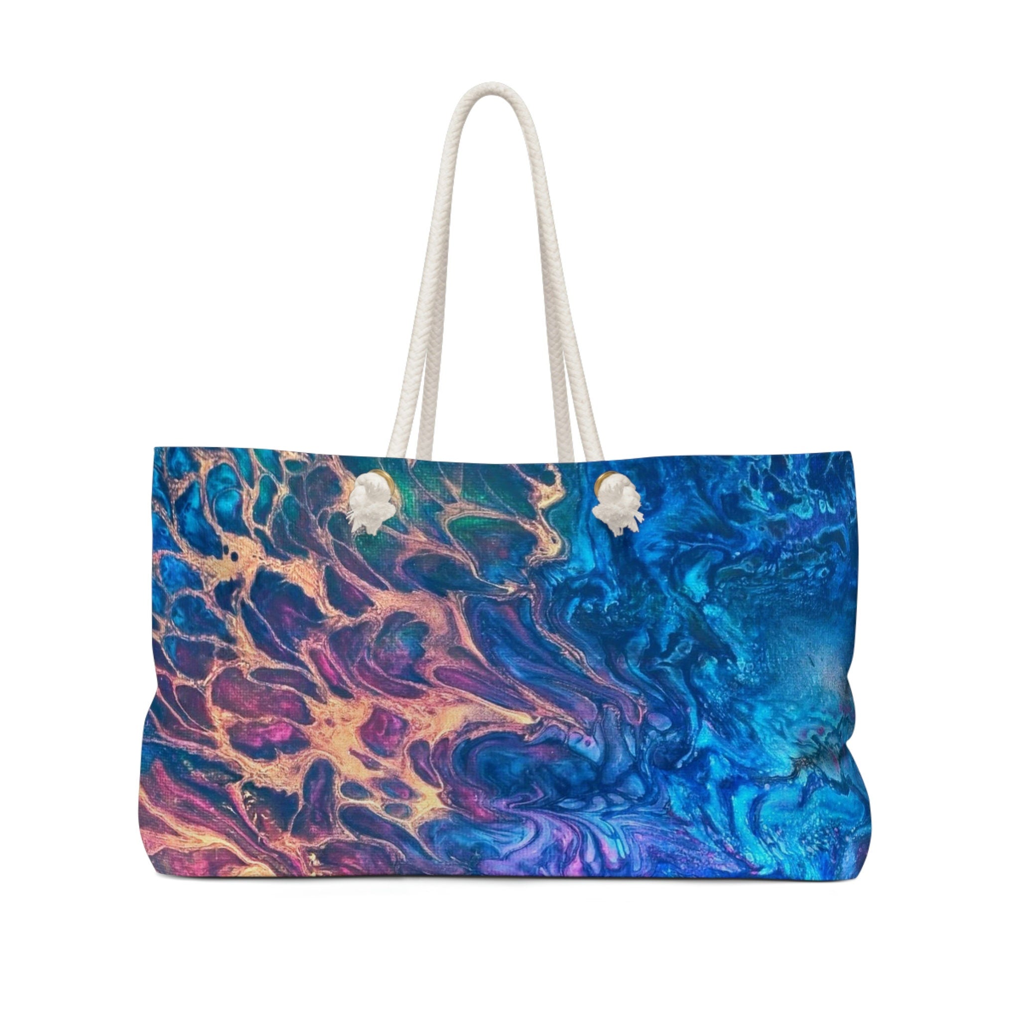 Flame & Water Fusion Weekender Bag: Oversized Abstract Art Canvas