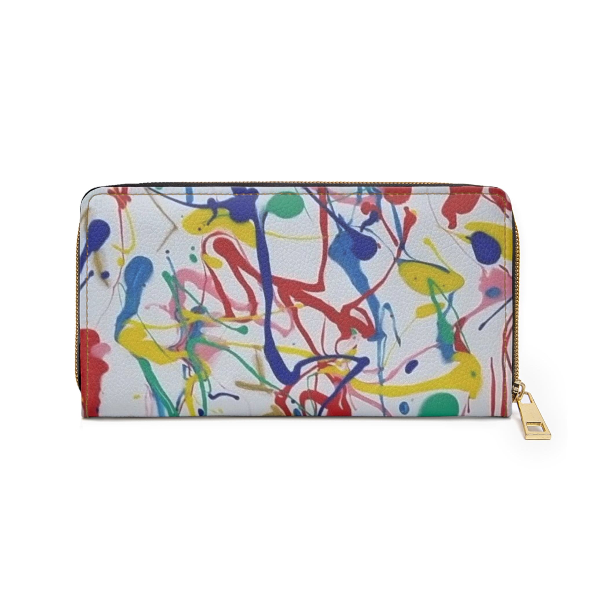 Rainbow Riot Vegan Leather Wallet: Abstract Art Zip-Around