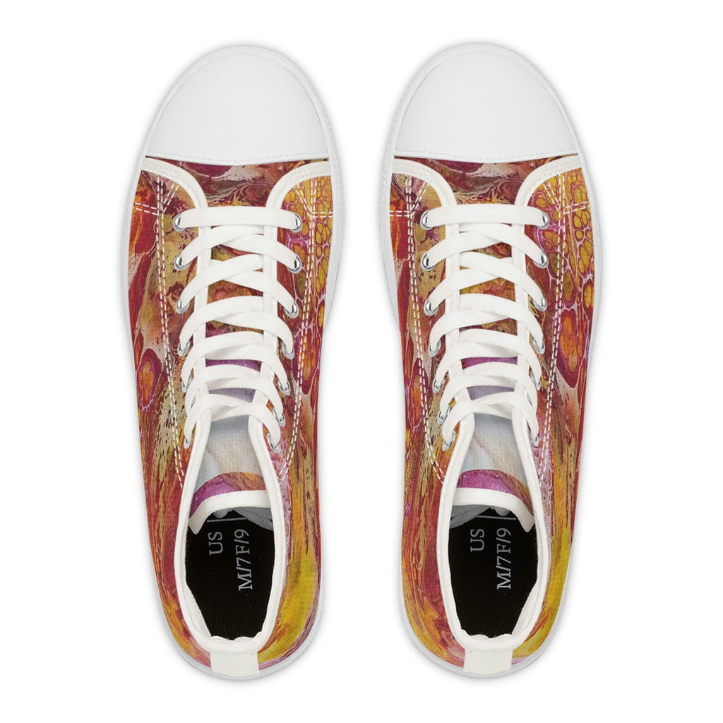 Sunset Swirl High Top Sneakers – Unisex Artistic Canvas Shoes with Memory Foam
