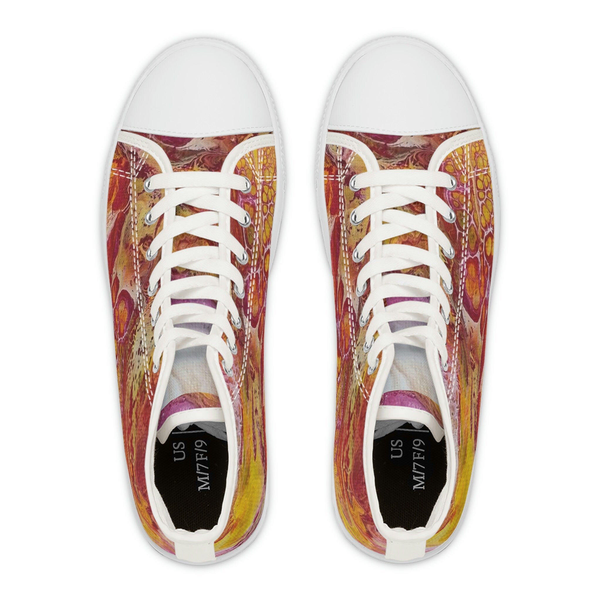 Sunset Swirl High Top Sneakers – Unisex Artistic Canvas Shoes with Memory Foam