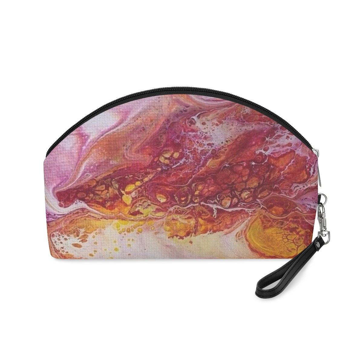 Vibrant Swirl Cosmetic Bag – Abstract Red Yellow White Pattern – Travel Pouch for Women