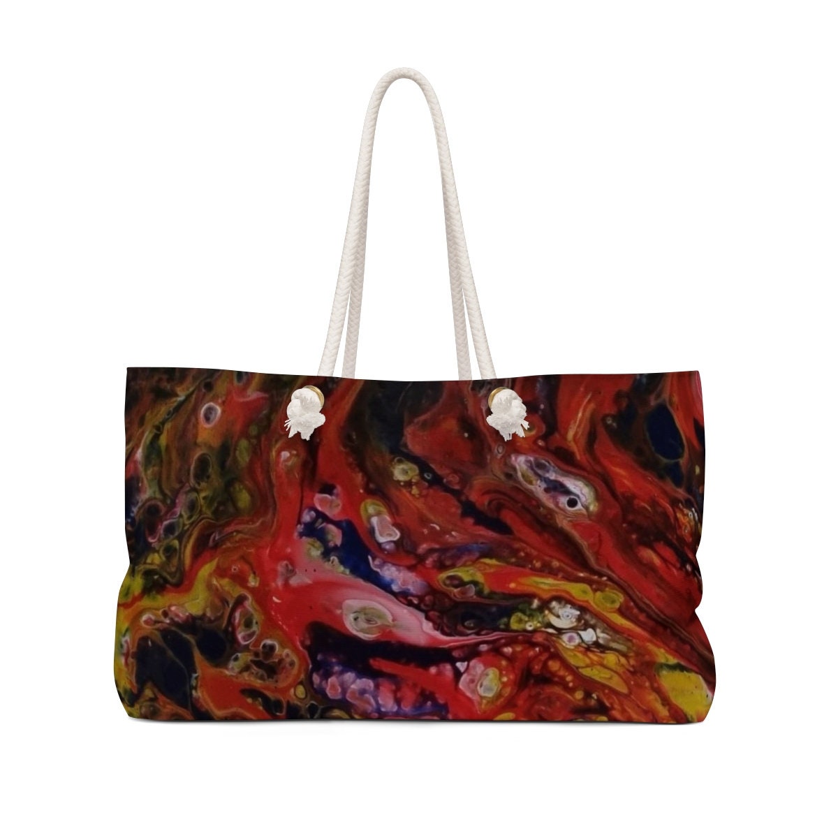 Red Fusion Tote Bag – Abstract Molten Design on Eco Canvas with Soft Rope Handles