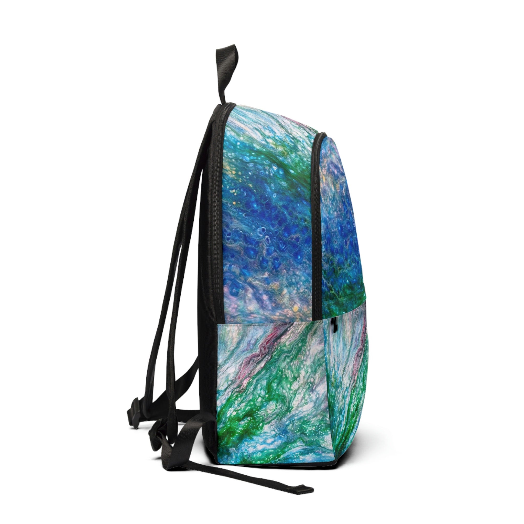 Abstract Backpack – Blue, Green, Pink & White Swirl – Artistic School or Travel Bag