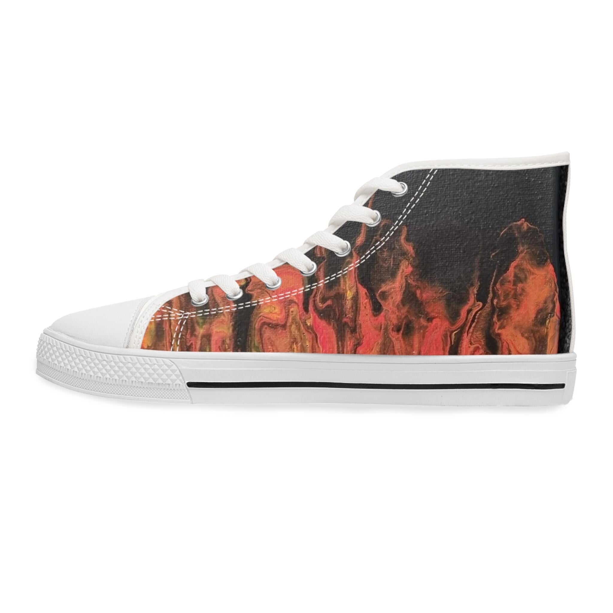 Street Style Flame Unisex Sneakers – High-Top Canvas Shoes – Hot Print for Bold Souls
