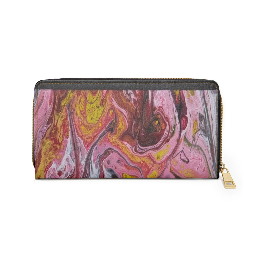 Paint Pulse Zipper Wallet – Abstract Marbled Art Clutch with Gold Zipper