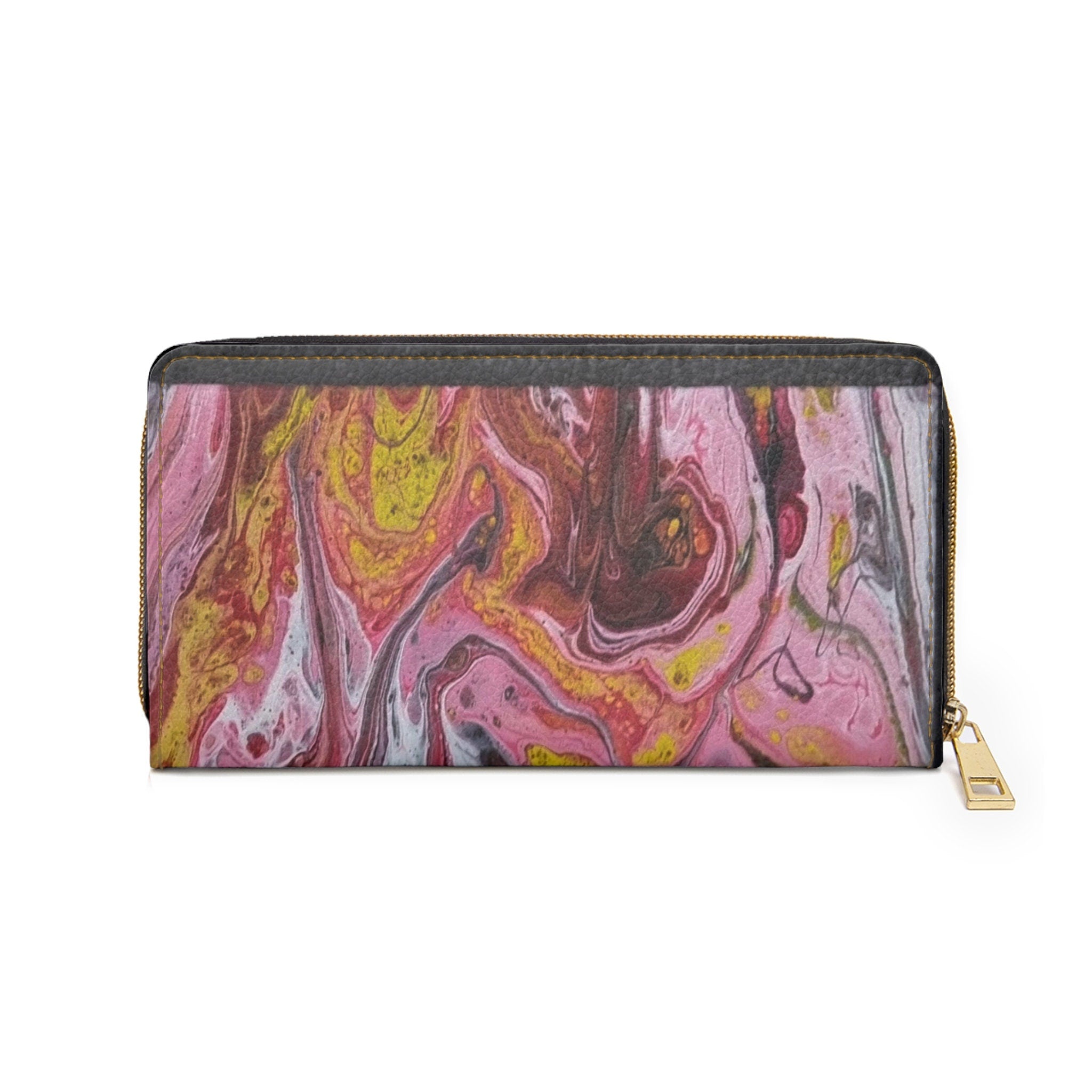 Paint Pulse Zipper Wallet – Abstract Marbled Art Clutch with Gold Zipper