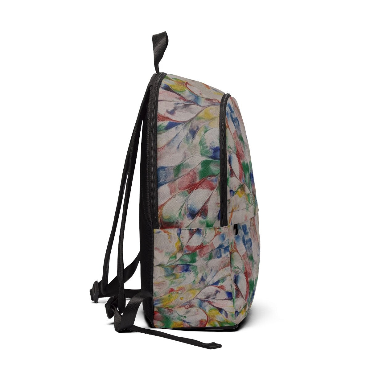 Rainbow Drift Backpack – Smudged Abstract Paint Design on Eco Canvas with Zipper & Side Pocket