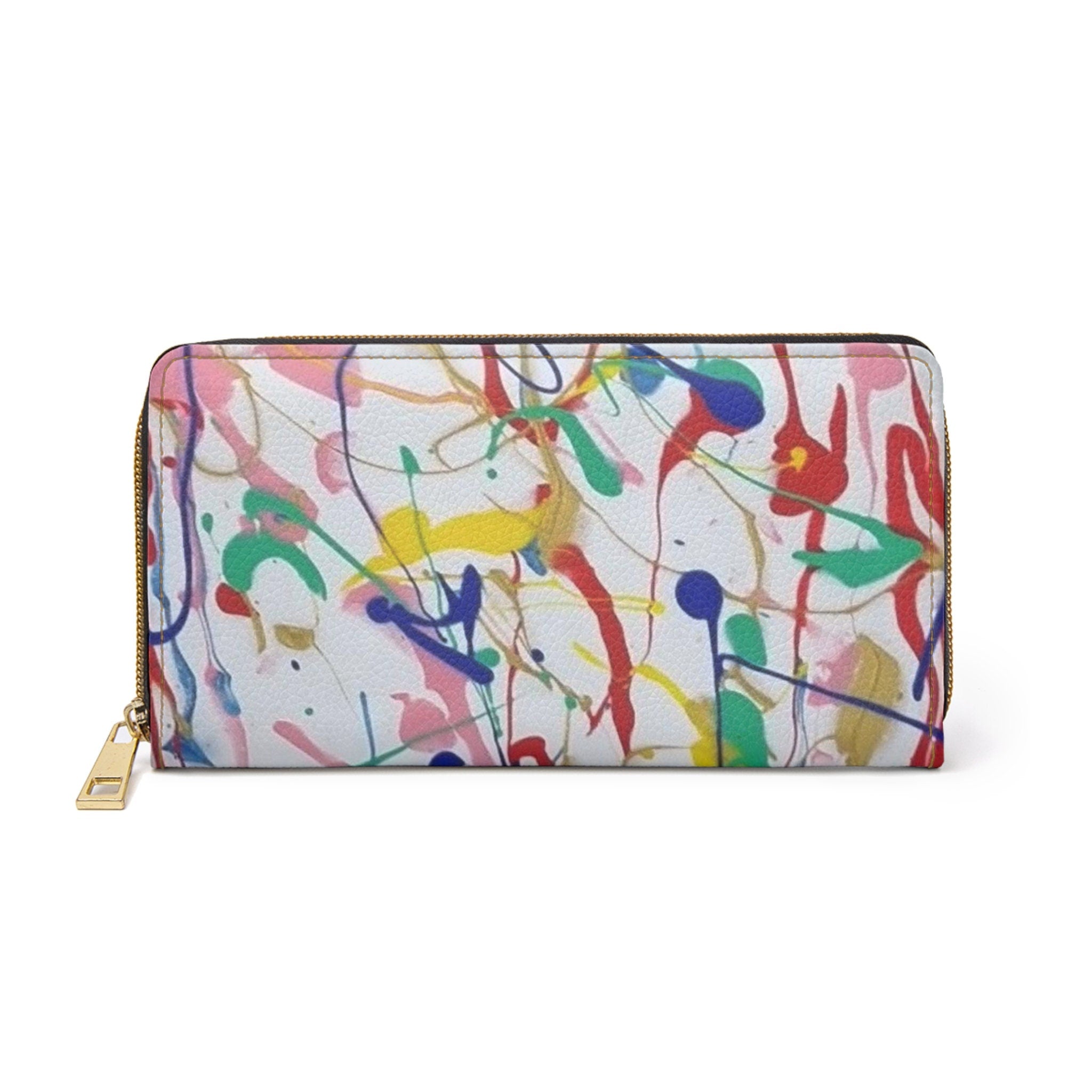 Rainbow Riot Vegan Leather Wallet: Abstract Art Zip-Around