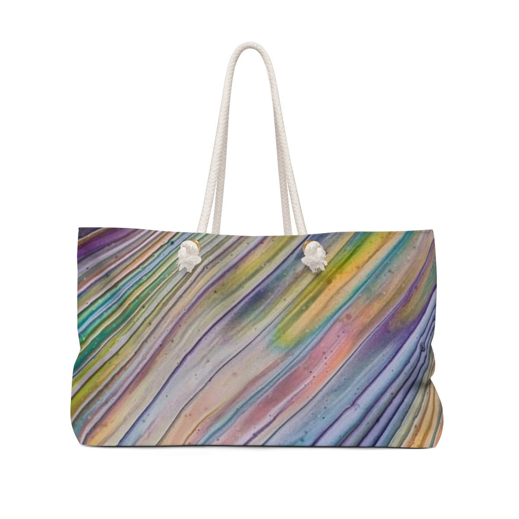 Rainbow Flow Weekender Bag – Fluid Striped Abstract on Eco Canvas with Rope Handles