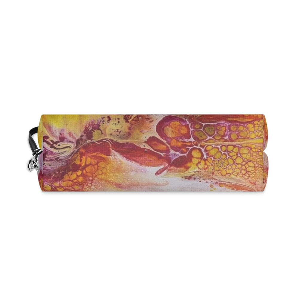 Vibrant Swirl Cosmetic Bag – Abstract Red Yellow White Pattern – Travel Pouch for Women