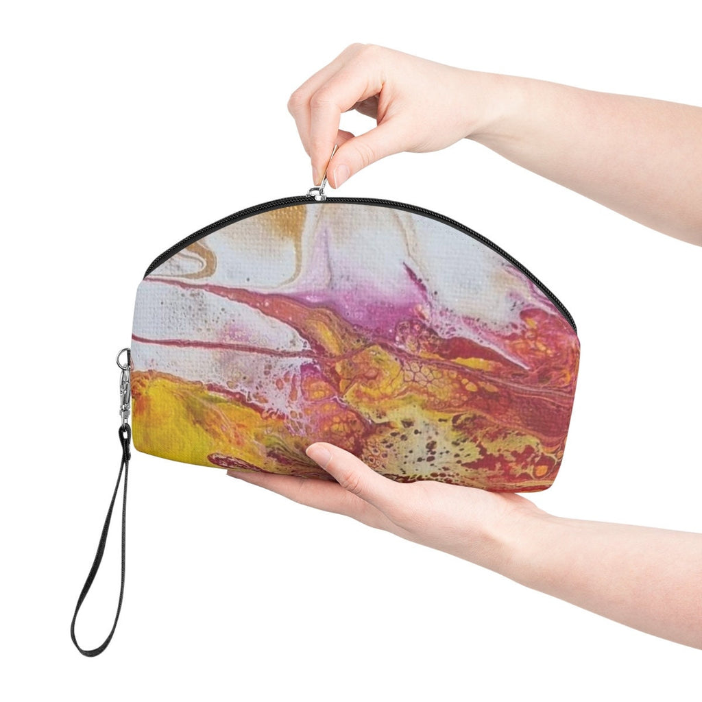 Vibrant Swirl Cosmetic Bag – Abstract Red Yellow White Pattern – Travel Pouch for Women