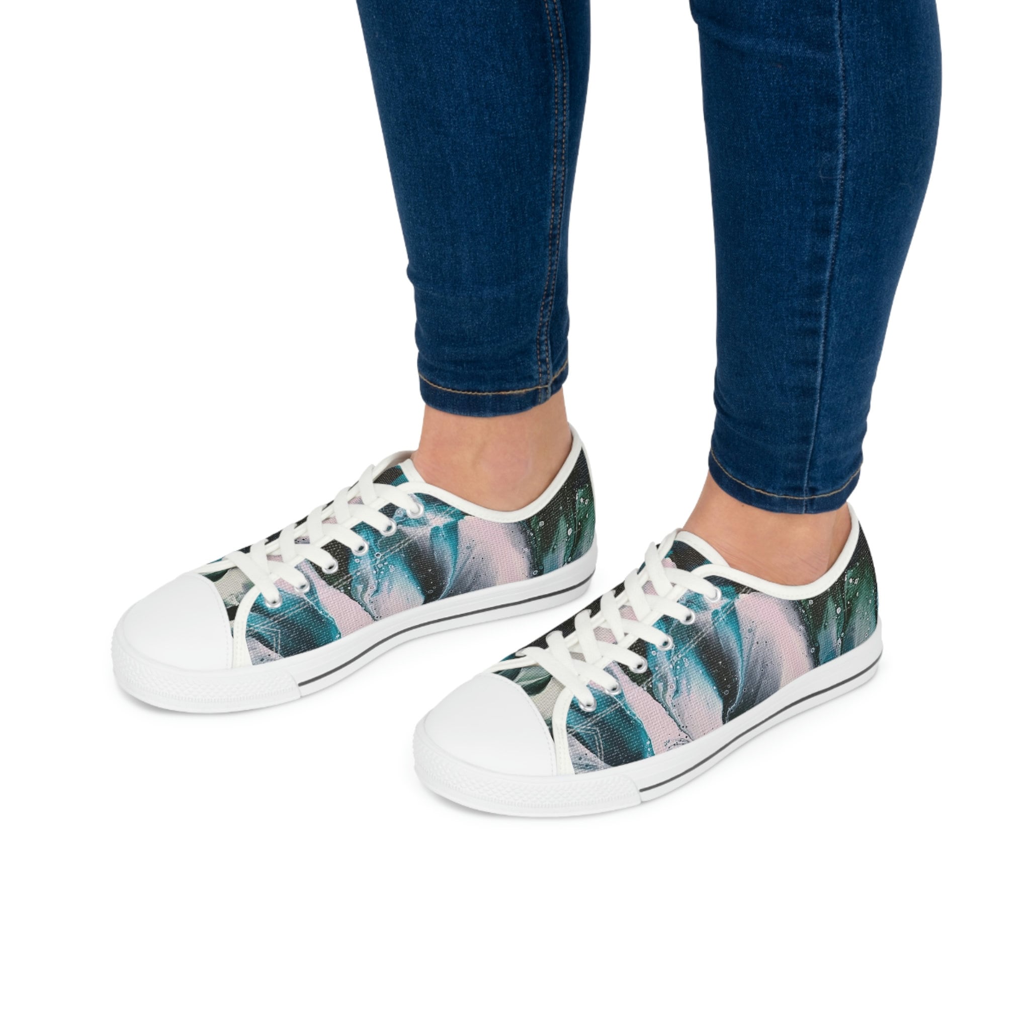 Green & Pink Canvas Sneakers: Petal Drift Low Tops with Memory Foam