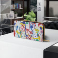 Rainbow Riot Vegan Leather Wallet: Abstract Art Zip-Around