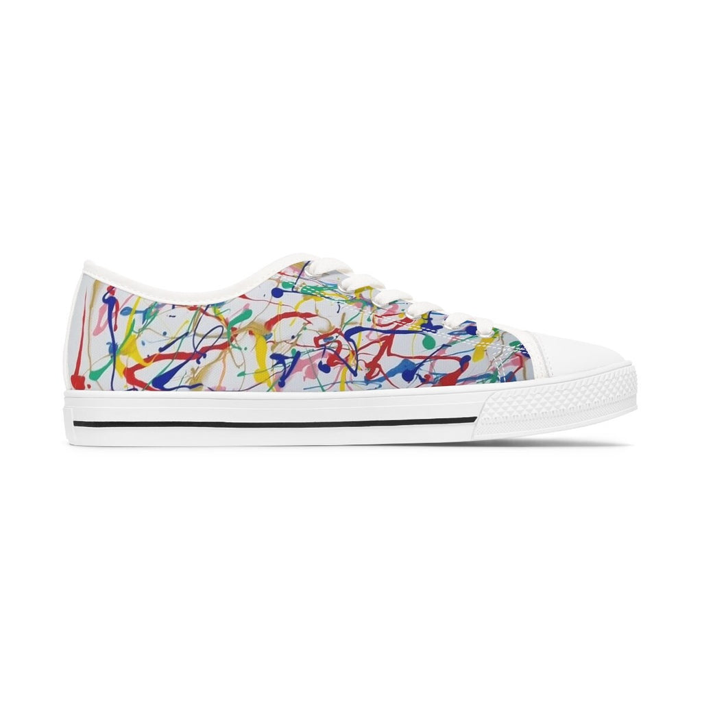 Rainbow Riot Low-Top Sneakers – Multicolor Paint Splash Design on Eco Canvas with White Sole