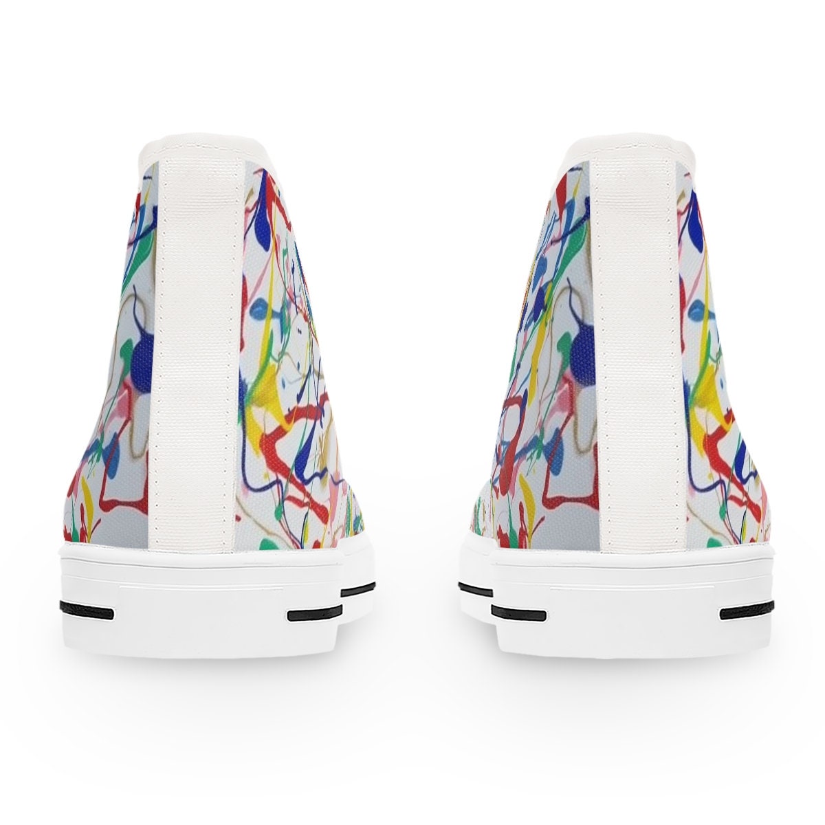Rainbow Riot High-Top Boots – Multicolor Abstract Paint Splash Design on Eco Canvas